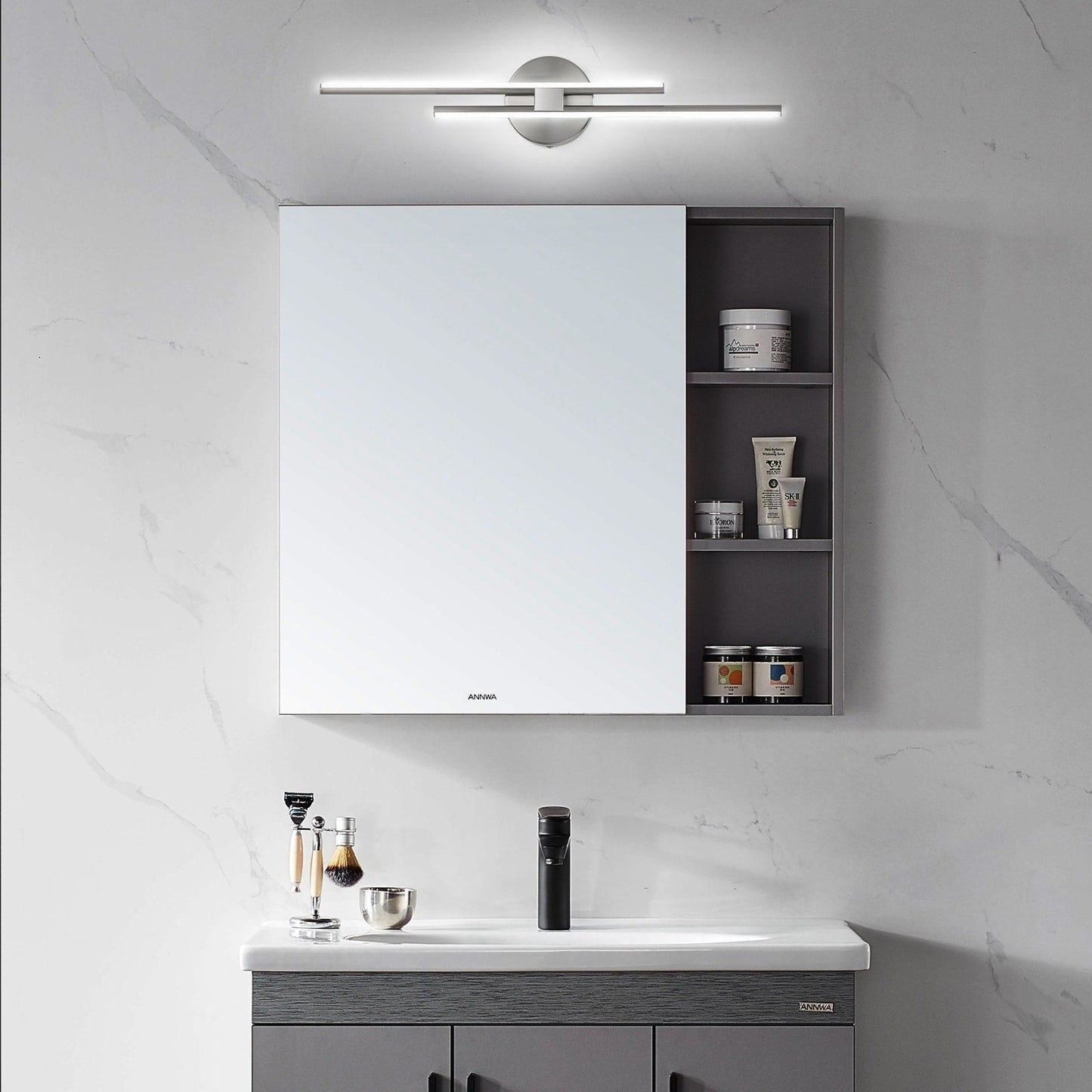 Minimalistische 2-flammige dimmbare LED-Waschtischleuchte, lineare Metall-Wandleuchte