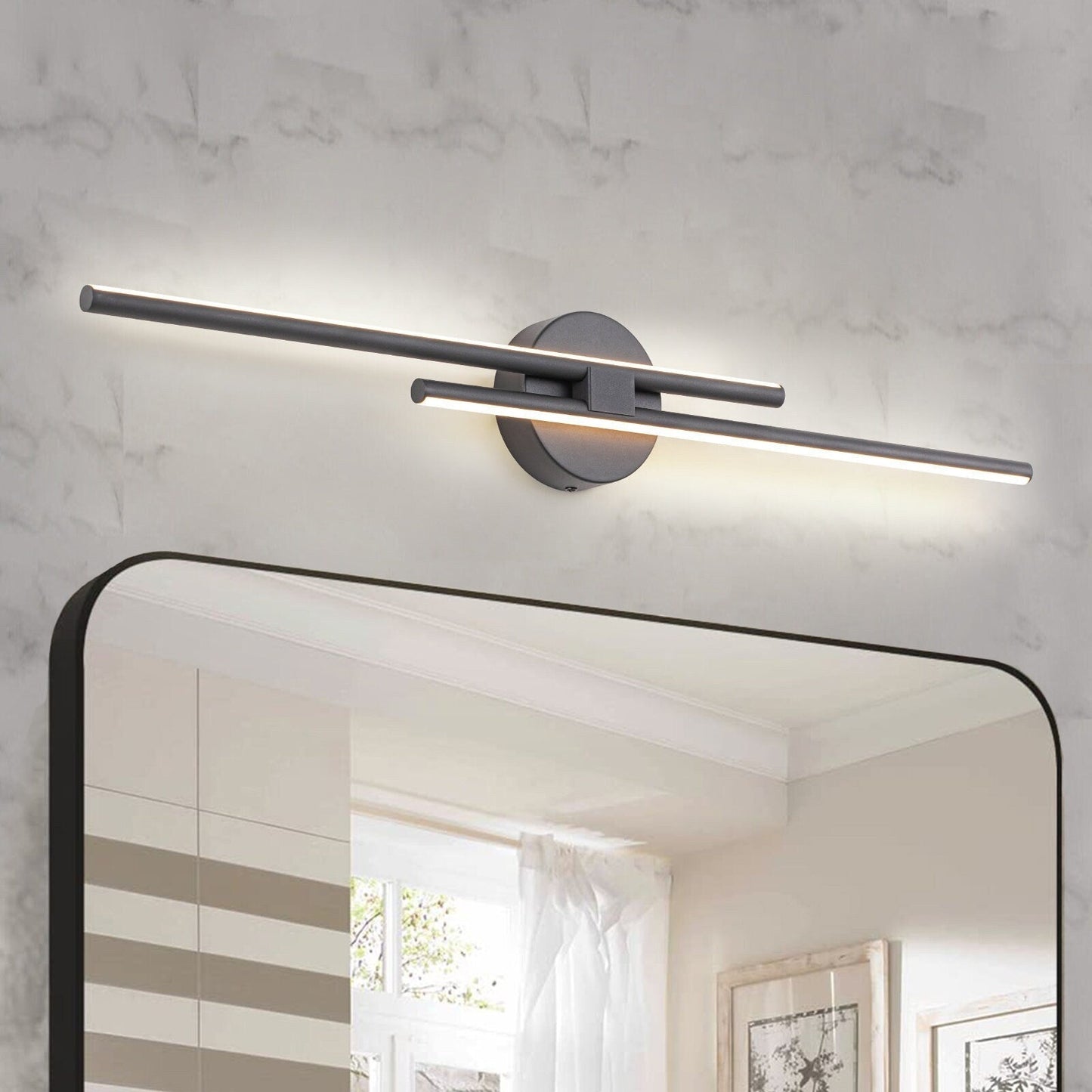 Minimalistische 2-flammige dimmbare LED-Waschtischleuchte, lineare Metall-Wandleuchte