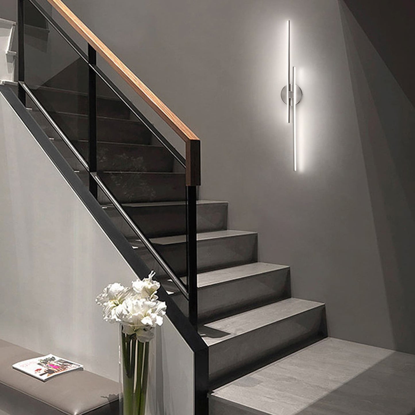 Minimalistische 2-flammige dimmbare LED-Waschtischleuchte, lineare Metall-Wandleuchte