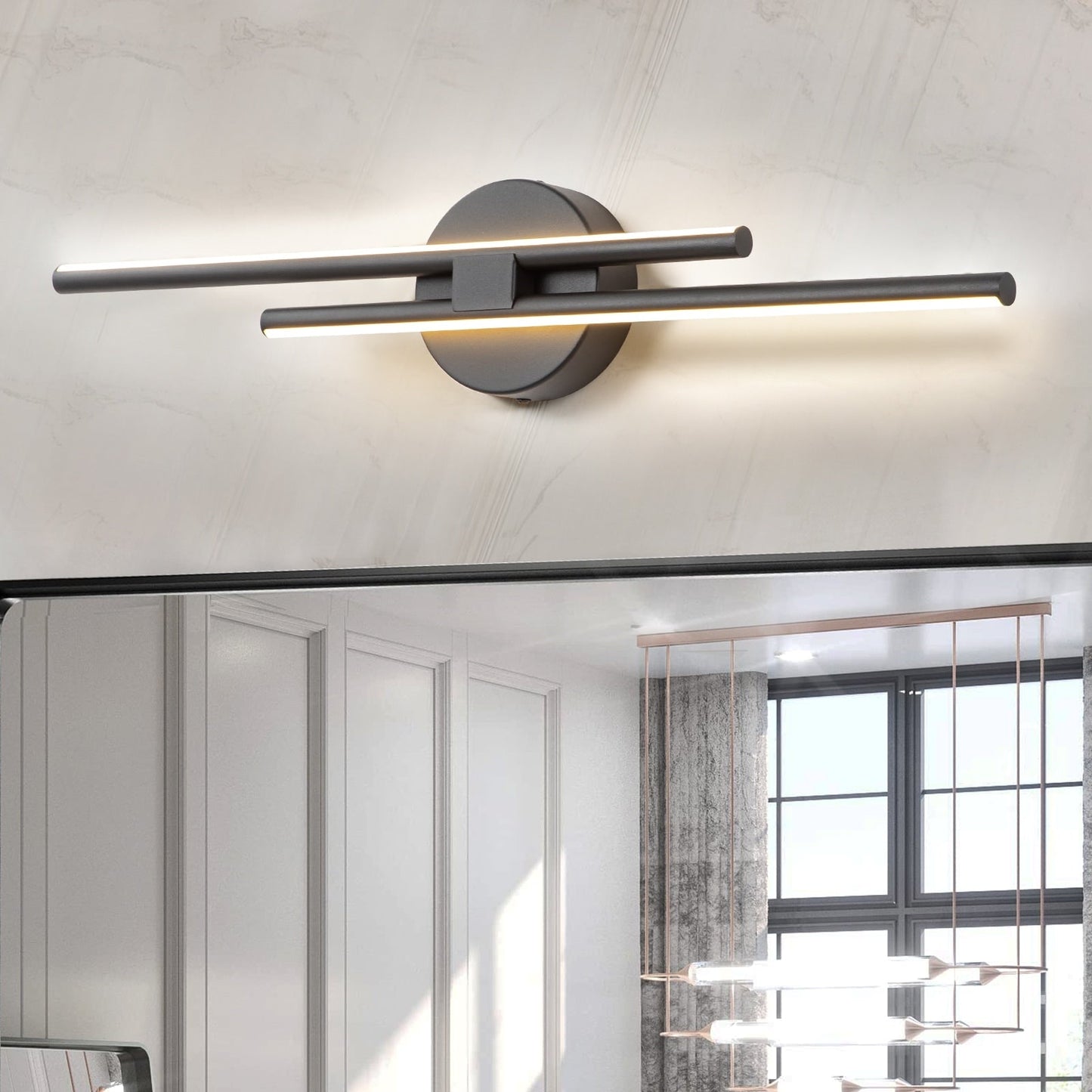Minimalistische 2-flammige dimmbare LED-Waschtischleuchte, lineare Metall-Wandleuchte