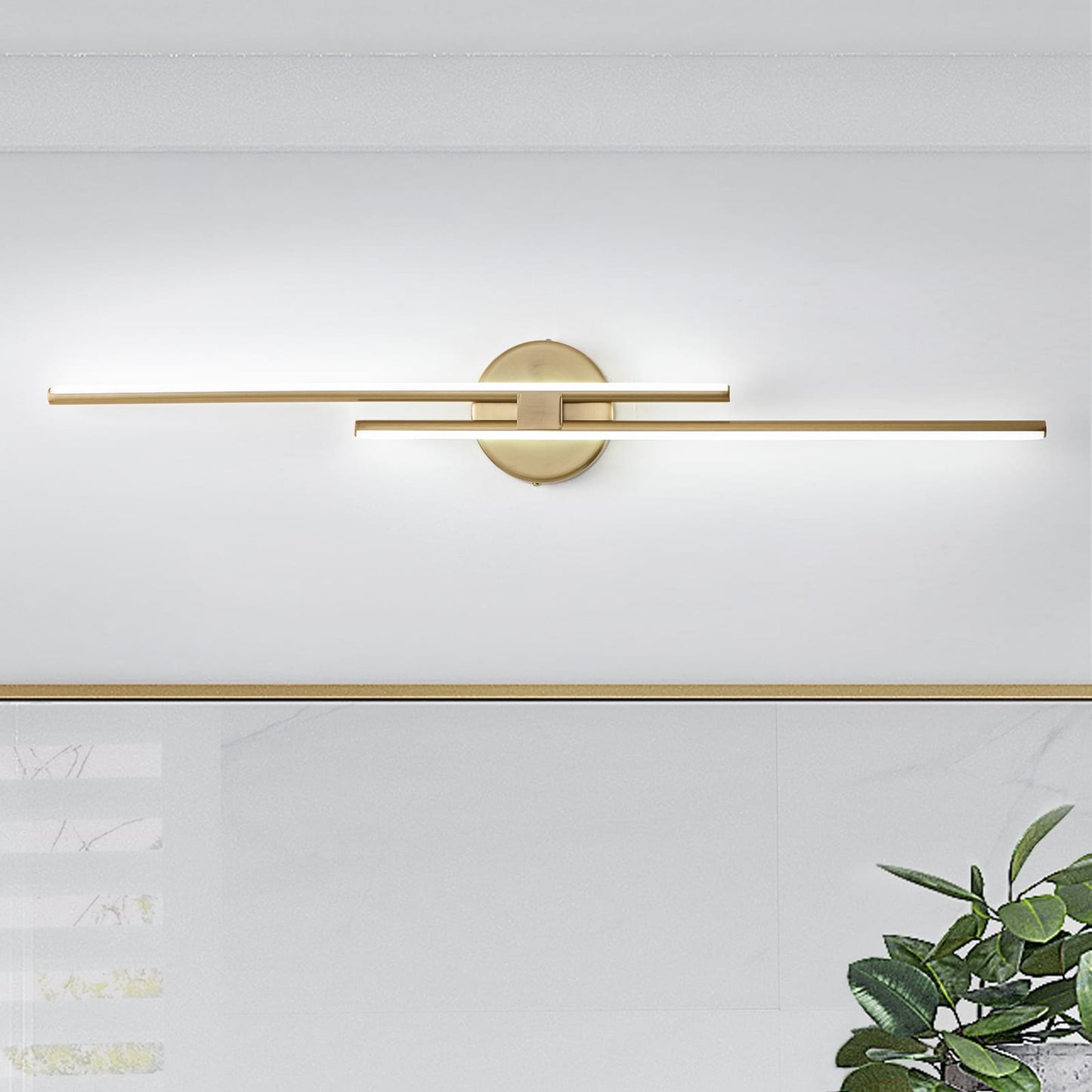 Minimalistische 2-flammige dimmbare LED-Waschtischleuchte, lineare Metall-Wandleuchte