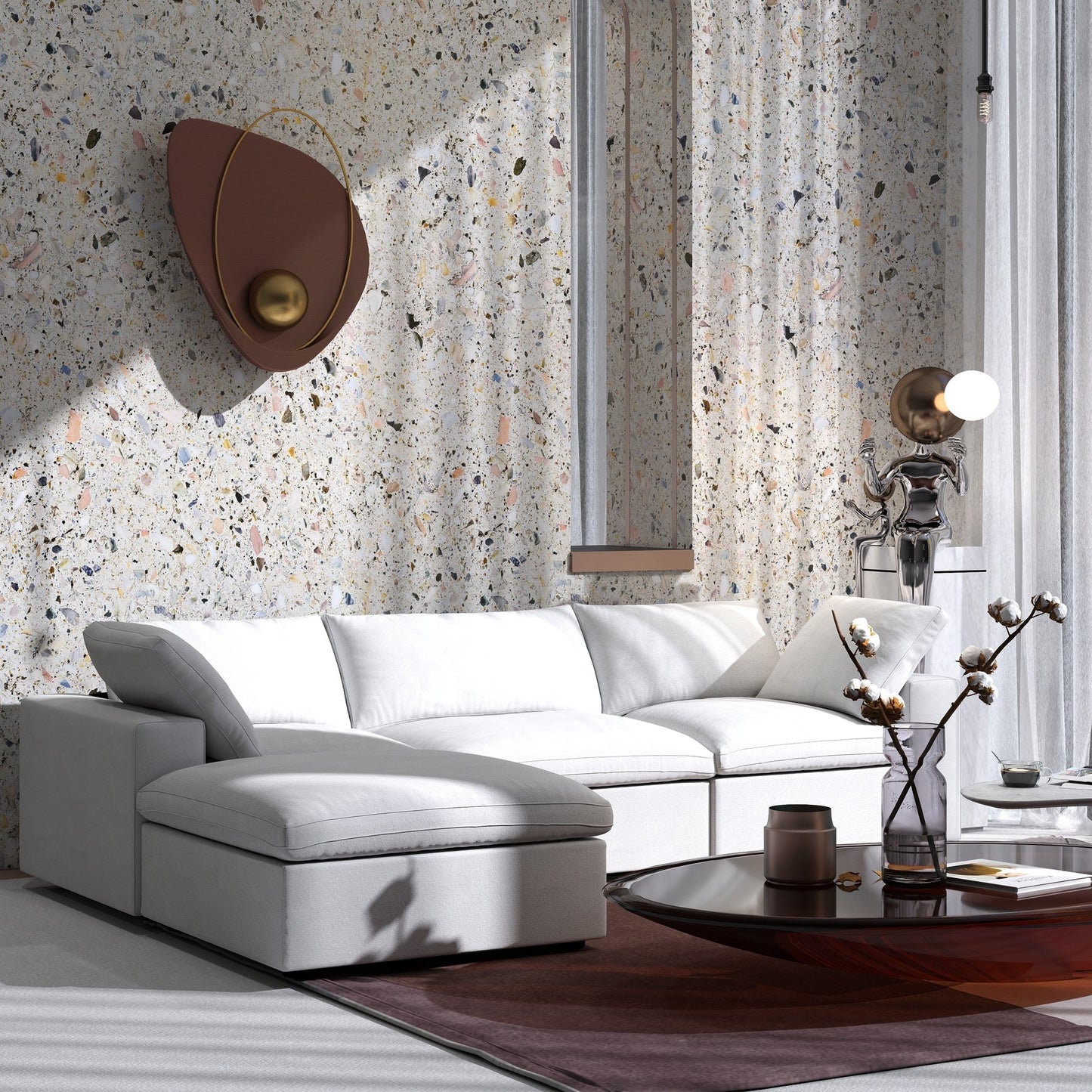 Minimalist Modern Upholstered Sofa Down Filled Sectional Modular Couch Cloud Sofa.