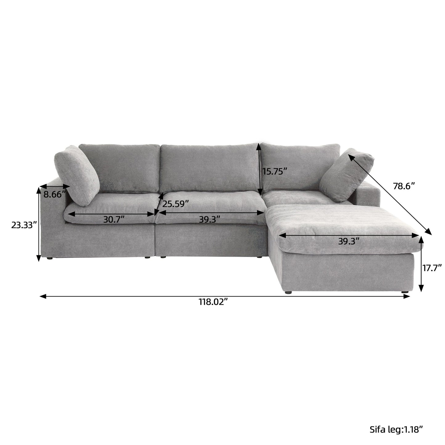 Minimalist Modern Upholstered Sofa Down Filled Sectional Modular Couch Cloud Sofa.