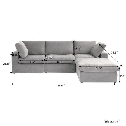 Minimalist Modern Upholstered Sofa Down Filled Sectional Modular Couch Cloud Sofa.