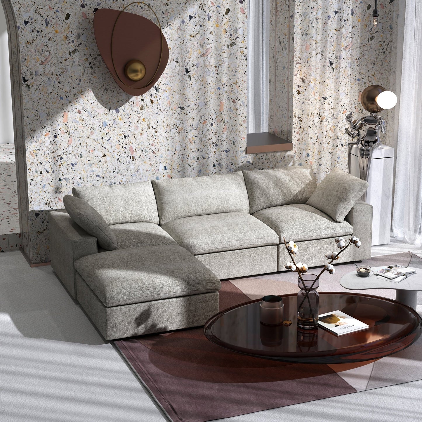 Minimalist Modern Upholstered Sofa Down Filled Sectional Modular Couch Cloud Sofa.