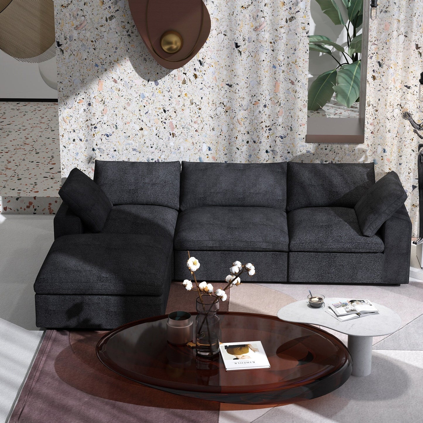 Minimalist Modern Upholstered Sofa Down Filled Sectional Modular Couch Cloud Sofa.
