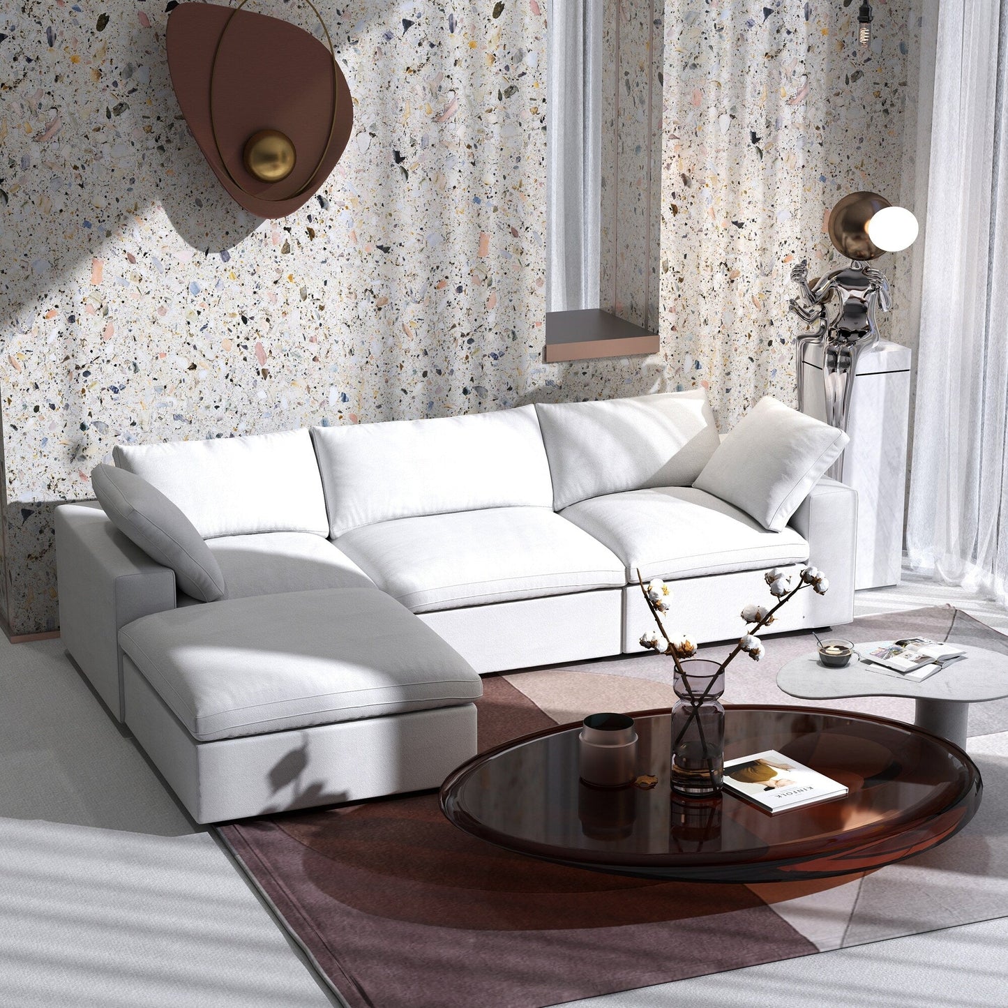 Minimalist Modern Upholstered Sofa Down Filled Sectional Modular Couch Cloud Sofa.