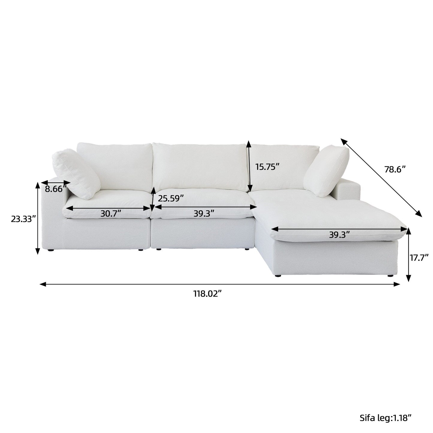 Minimalist Modern Upholstered Sofa Down Filled Sectional Modular Couch Cloud Sofa.