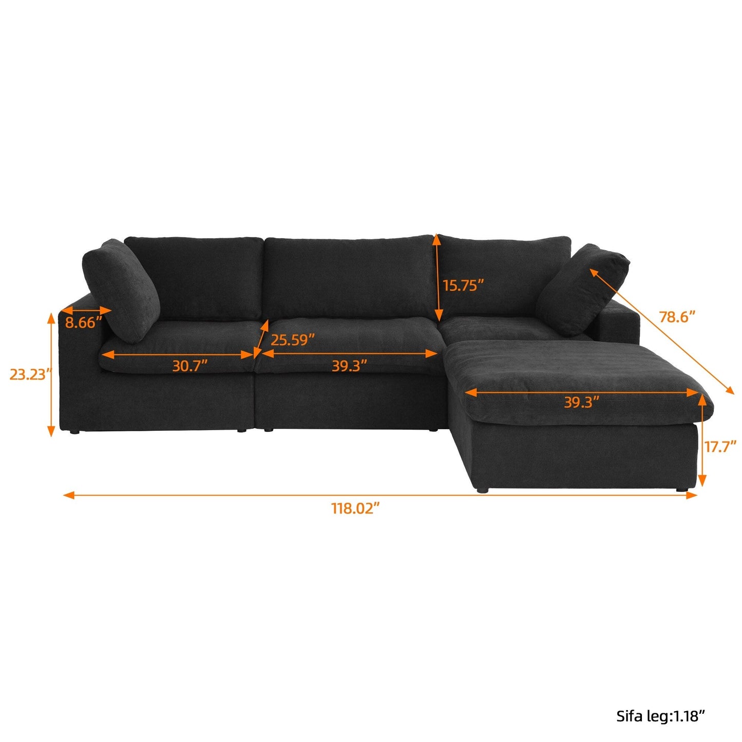 Minimalist Modern Upholstered Sofa Down Filled Sectional Modular Couch Cloud Sofa.