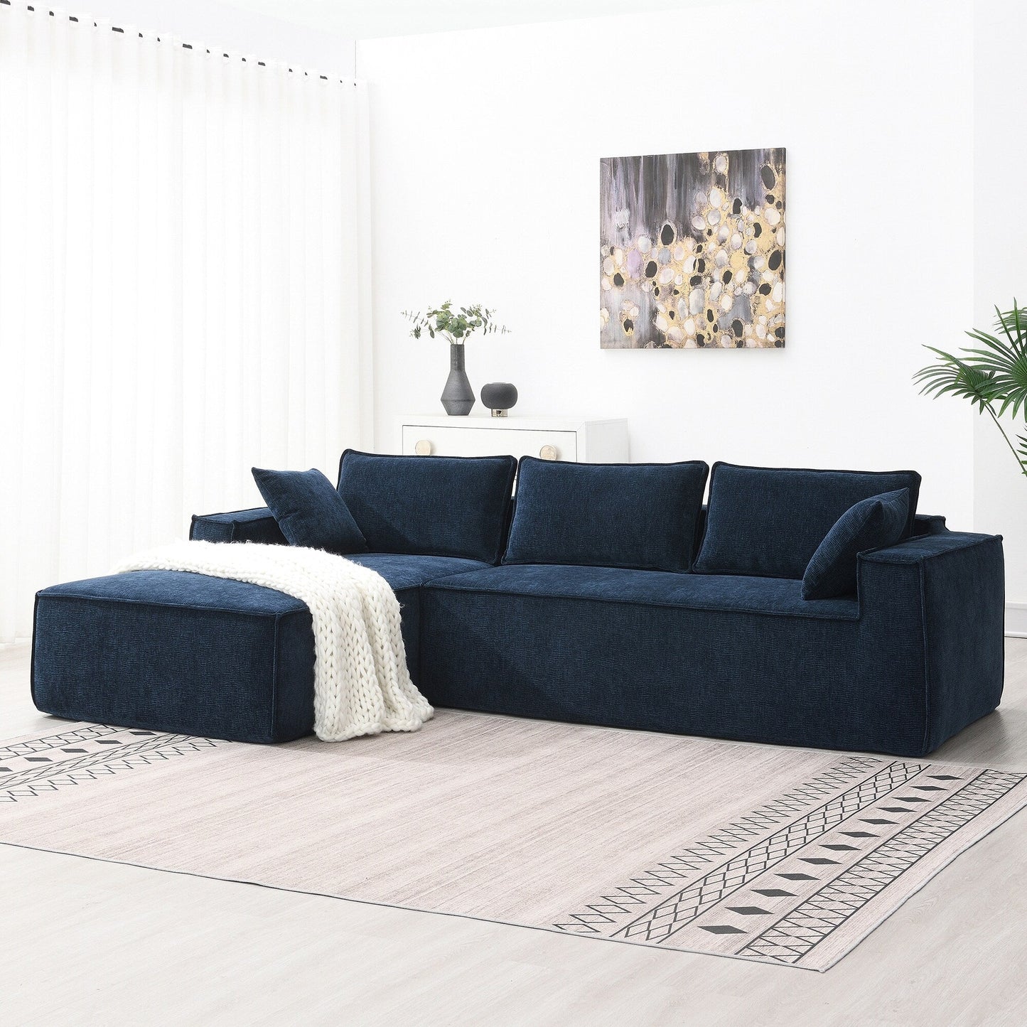 Minimalist Style Modular Sectional Sofa,Wrinkle-Resistant Chenille Couch Set,L-Shaped Compressed Sofa For Living Room