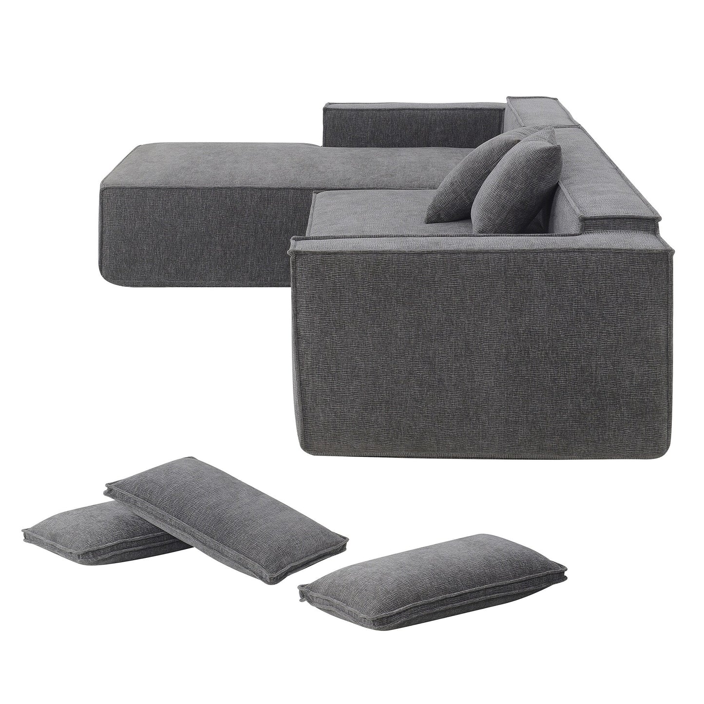 Minimalist Style Modular Sectional Sofa,Wrinkle-Resistant Chenille Couch Set,L-Shaped Compressed Sofa For Living Room