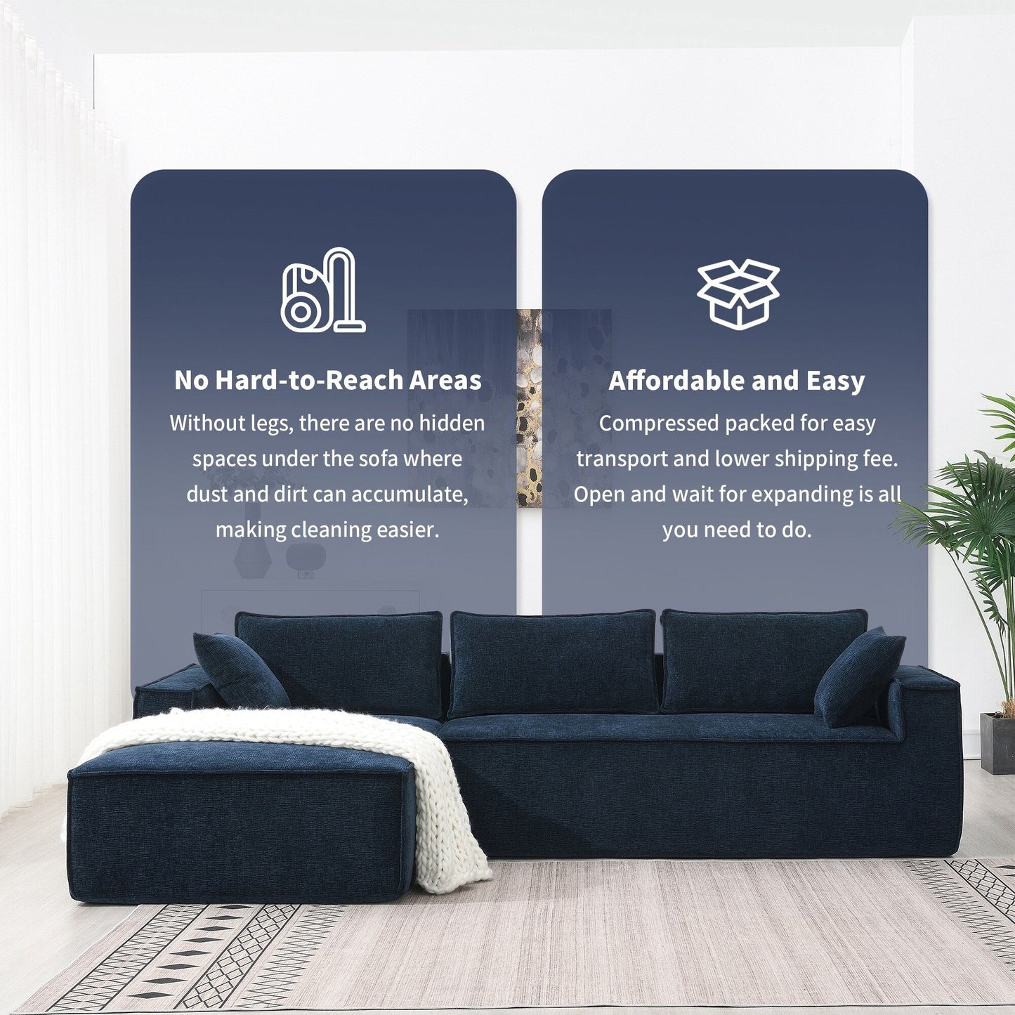 Minimalist Style Modular Sectional Sofa,Wrinkle-Resistant Chenille Couch Set,L-Shaped Compressed Sofa For Living Room
