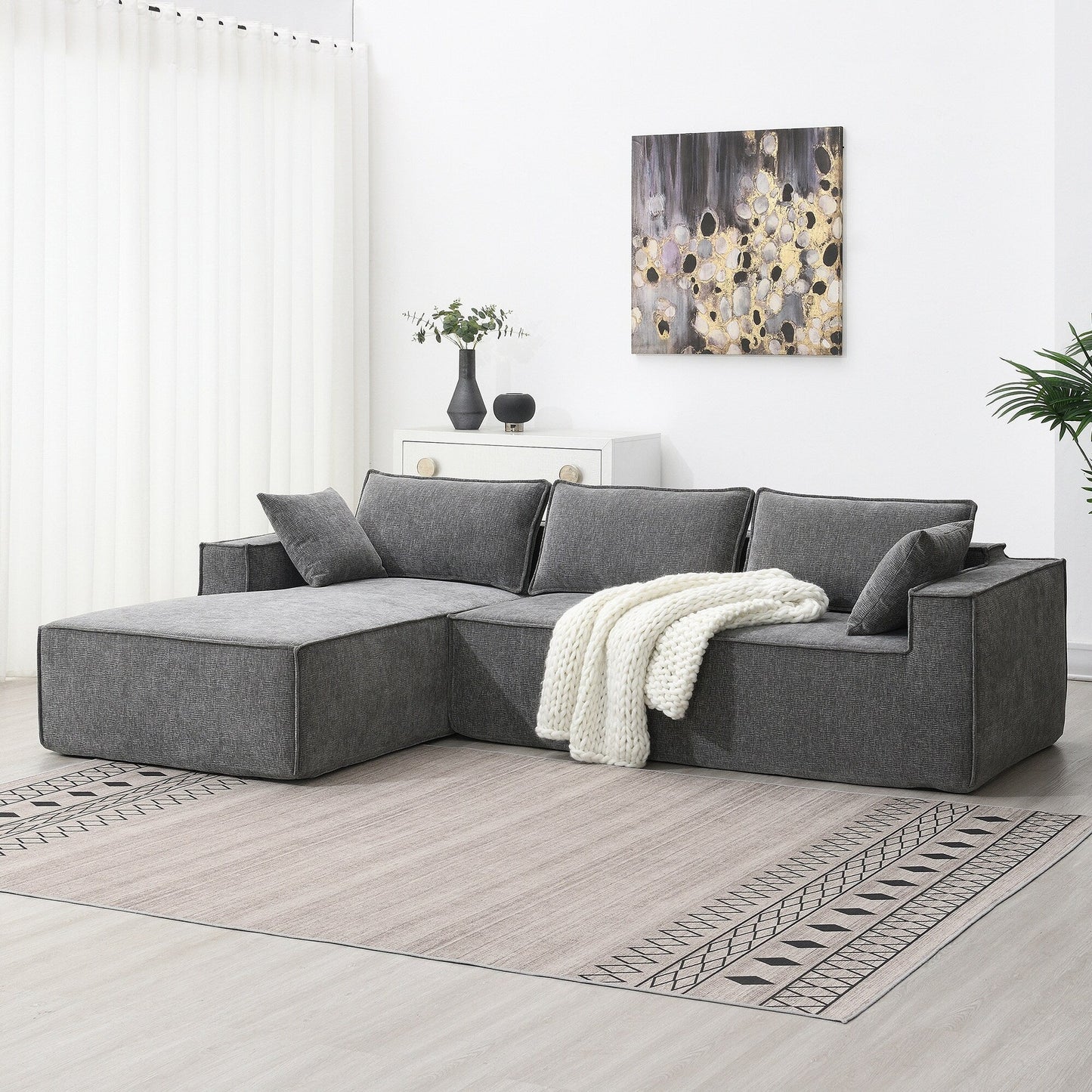 Minimalist Style Modular Sectional Sofa,Wrinkle-Resistant Chenille Couch Set,L-Shaped Compressed Sofa For Living Room
