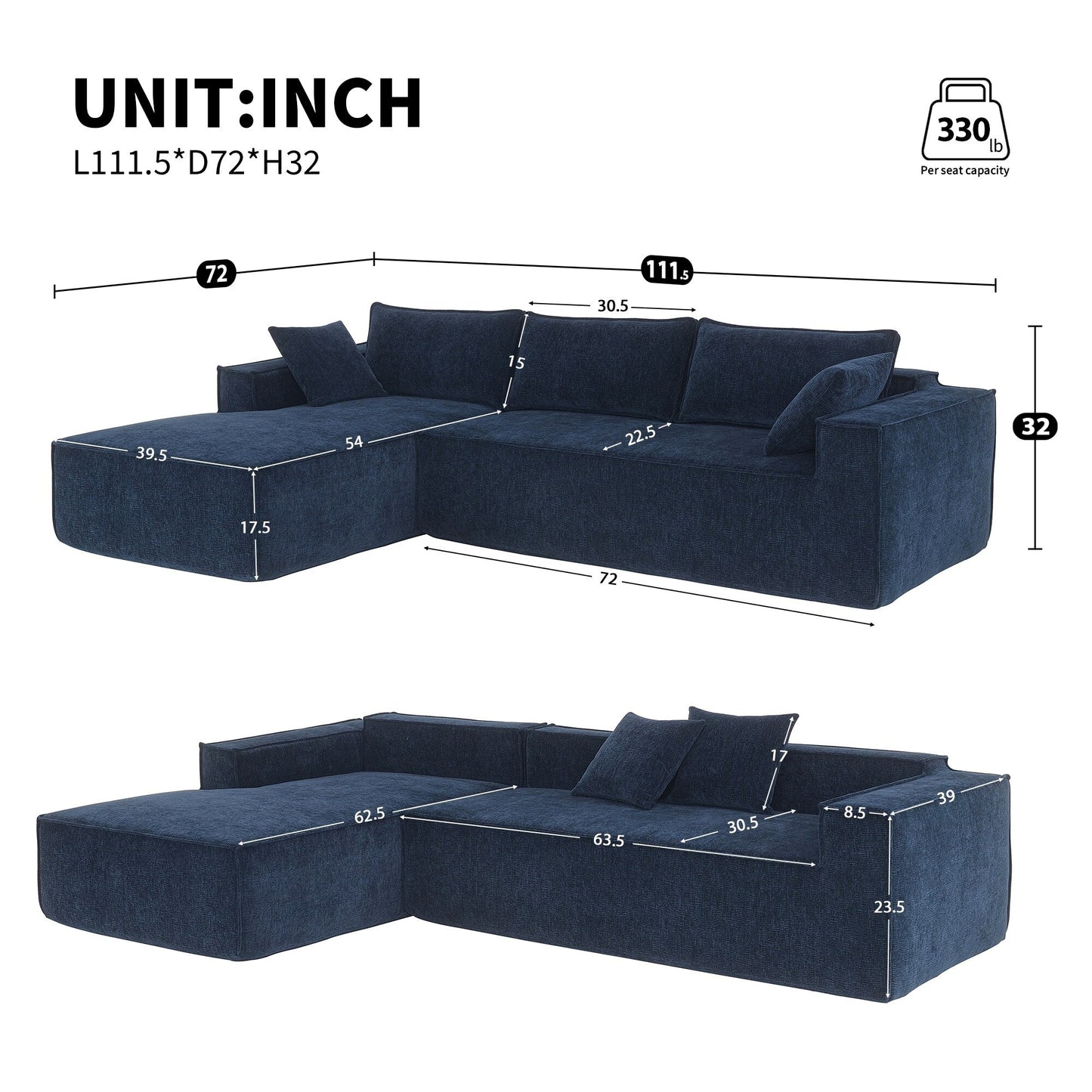 Minimalist Style Modular Sectional Sofa,Wrinkle-Resistant Chenille Couch Set,L-Shaped Compressed Sofa For Living Room