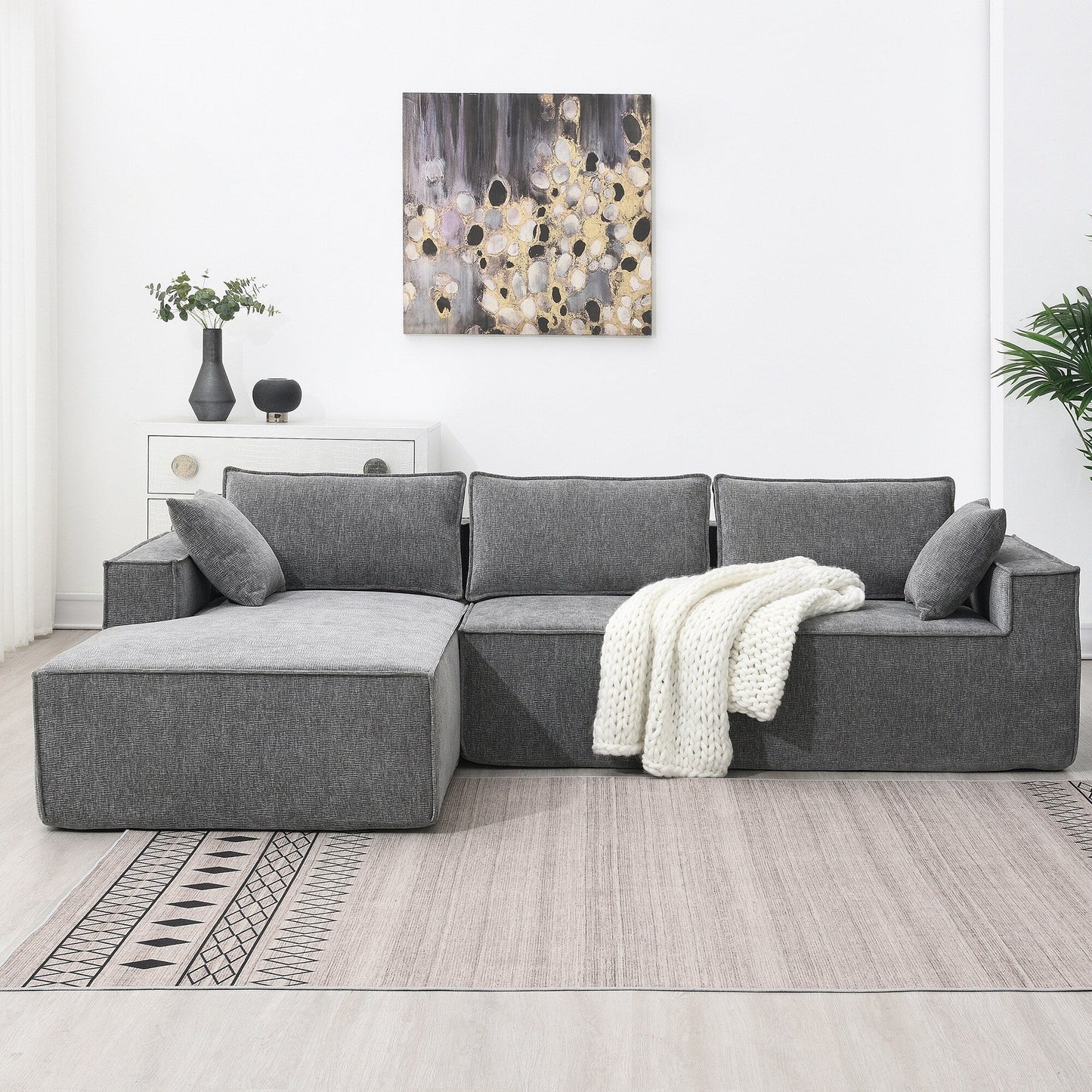 Minimalist Style Modular Sectional Sofa,Wrinkle-Resistant Chenille Couch Set,L-Shaped Compressed Sofa For Living Room