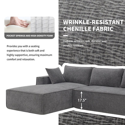 Minimalist Style Modular Sectional Sofa,Wrinkle-Resistant Chenille Couch Set,L-Shaped Compressed Sofa For Living Room
