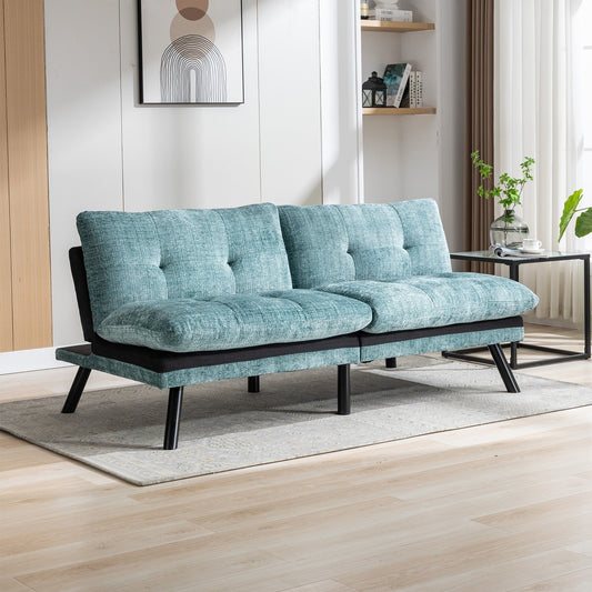 Mintgrünes 75,6 Chenille-Schlafsofa, umwandelbar, für zwei Personen, Futon-Sofa mit Metallbeinen für das Wohnzimmer