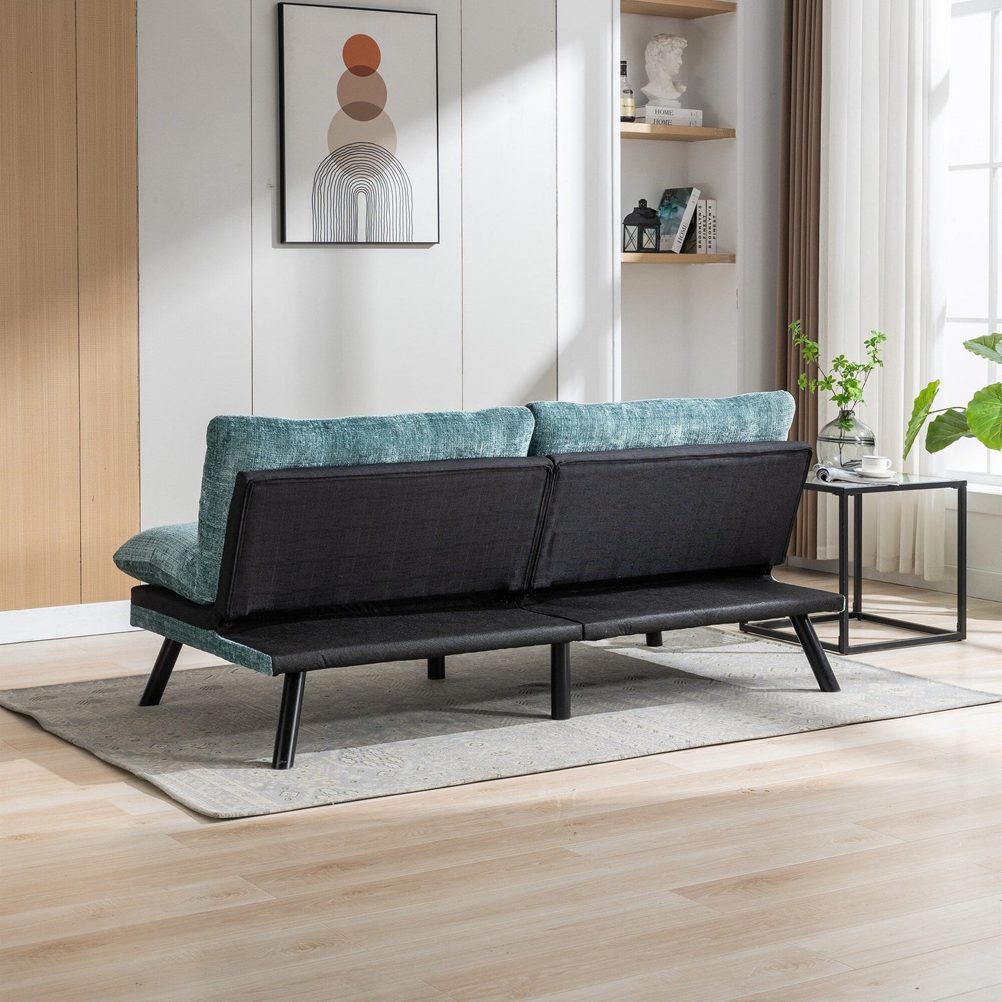 Mint Green Chenille Convertible Loveseat Futon Sofa Bed