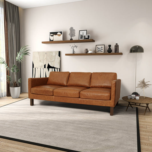 Mira Mid-Century Modern Comfortable Genuine Leather Couch