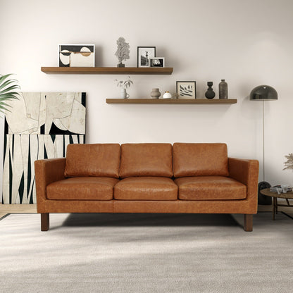 Mira Mid-Century Modern Comfortable Genuine Leather Couch