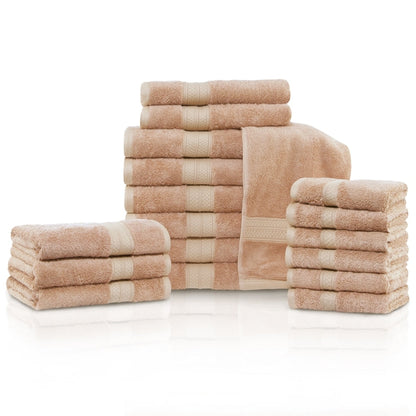 Hochwertiges Viskose-Handtuchset aus Bambus und Baumwolle, 18-teilig (6 Bade-, 6 Hand- und 6 Gesichtstücher)