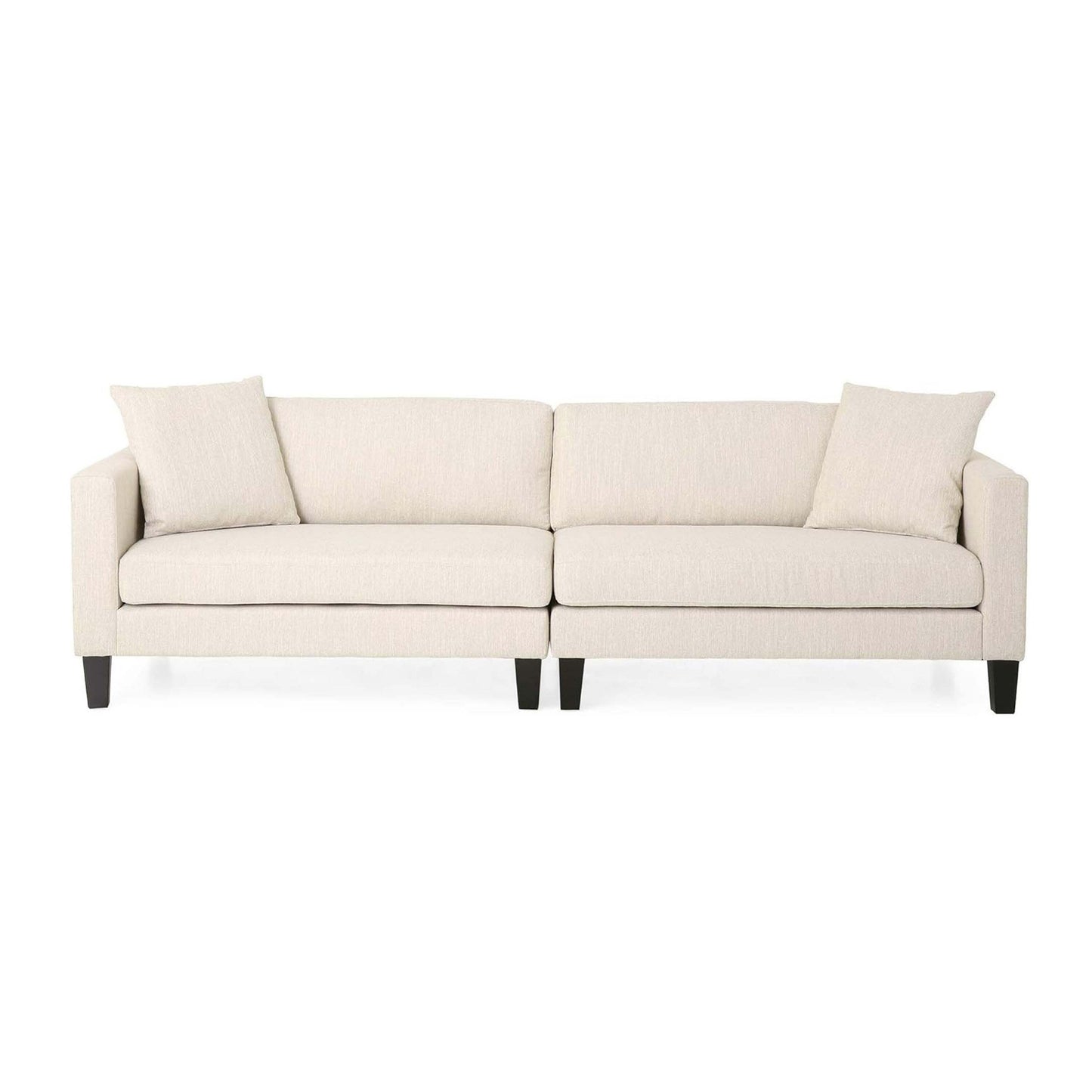 Miry 3 Seater Sofa with 2 Pillows, Birch Wood Legs, Beige Polyester