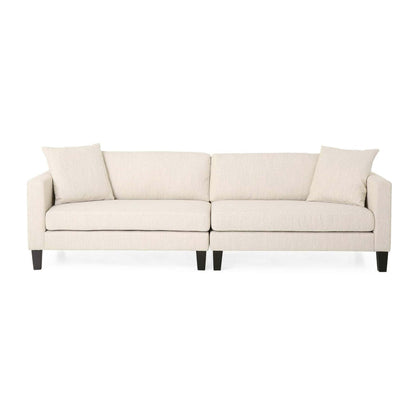 Miry 3 Seater Sofa with 2 Pillows, Birch Wood Legs, Beige Polyester
