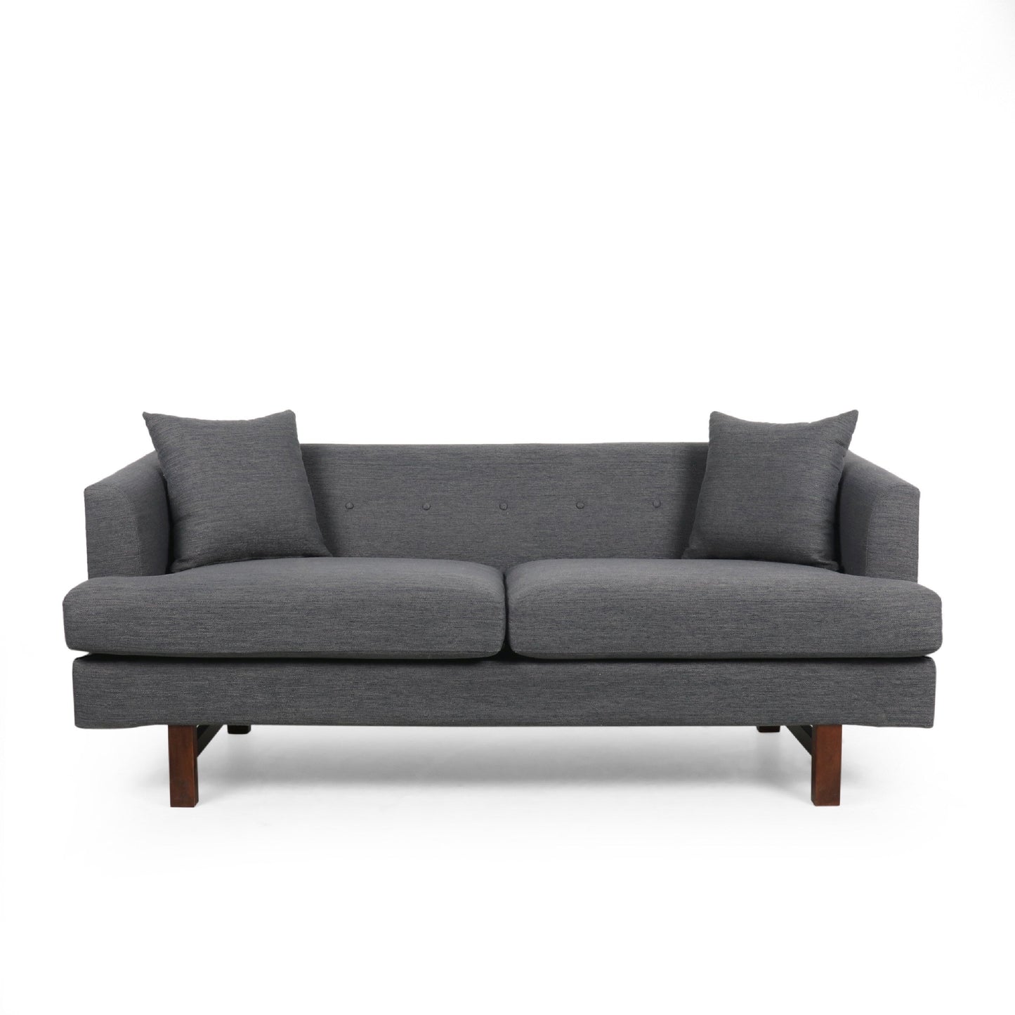 Miry 3 Seater Sofa with 2 Throw Pillows, Charcoal Gray Faux Leather