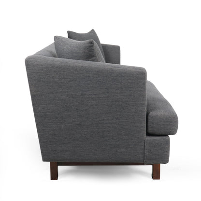 Miry 3 Seater Sofa with 2 Throw Pillows, Charcoal Gray Faux Leather