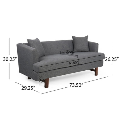 Miry 3 Seater Sofa with 2 Throw Pillows, Charcoal Gray Faux Leather