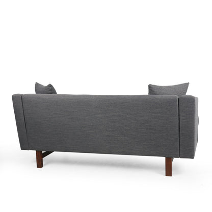 Miry 3 Seater Sofa with 2 Throw Pillows, Charcoal Gray Faux Leather