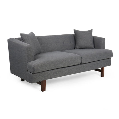 Miry 3 Seater Sofa with 2 Throw Pillows, Charcoal Gray Faux Leather