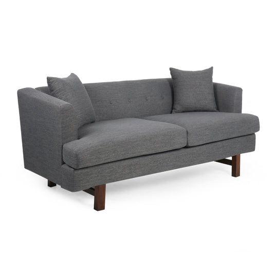 Miry 3 Seater Sofa with 2 Throw Pillows, Charcoal Gray Faux Leather