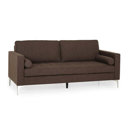 Miry 3 Seater Sofa, 2 Bolster Pillows, Silver Legs, Brown Polyester