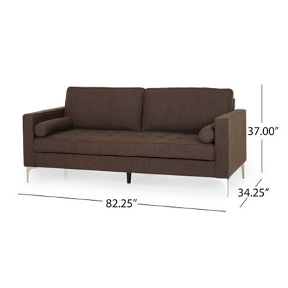Miry 3 Seater Sofa, 2 Bolster Pillows, Silver Legs, Brown Polyester