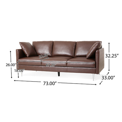 Miry 3 Seater Sofa, 4 Accent Pillows, Plush Dark Brown Faux Leather
