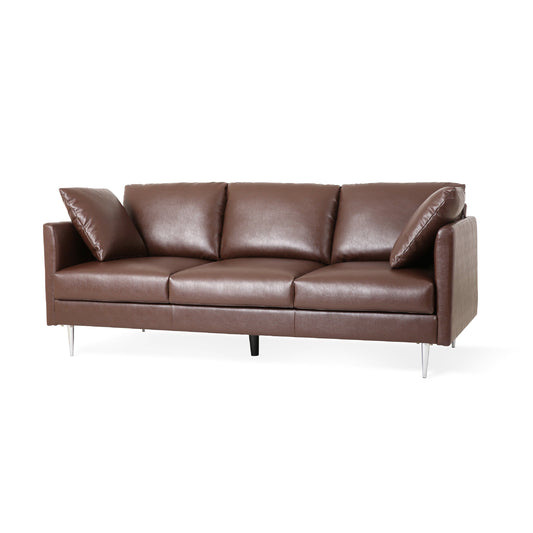 Miry 3 Seater Sofa, 4 Accent Pillows, Plush Dark Brown Faux Leather