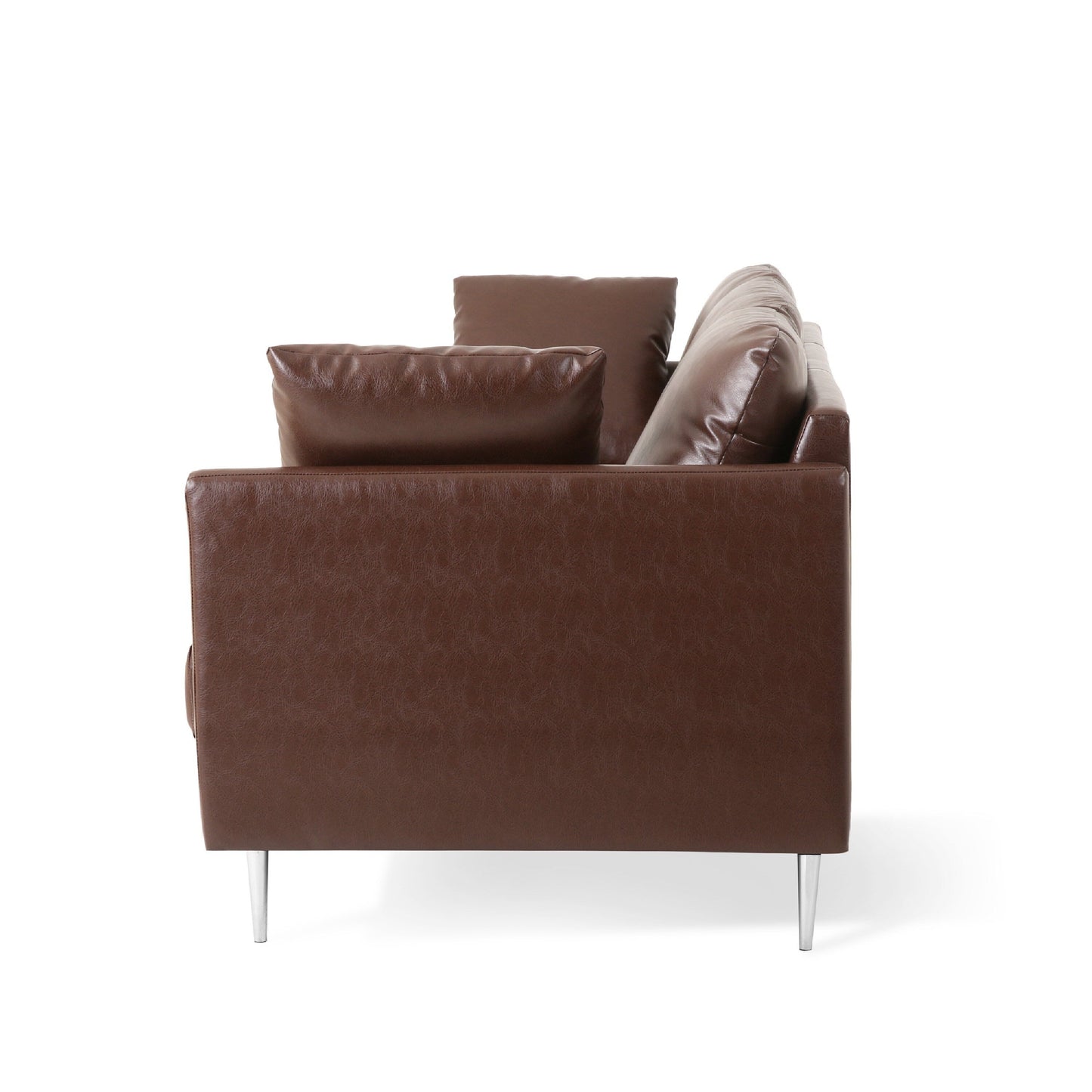 Miry 3 Seater Sofa, 4 Accent Pillows, Plush Dark Brown Faux Leather