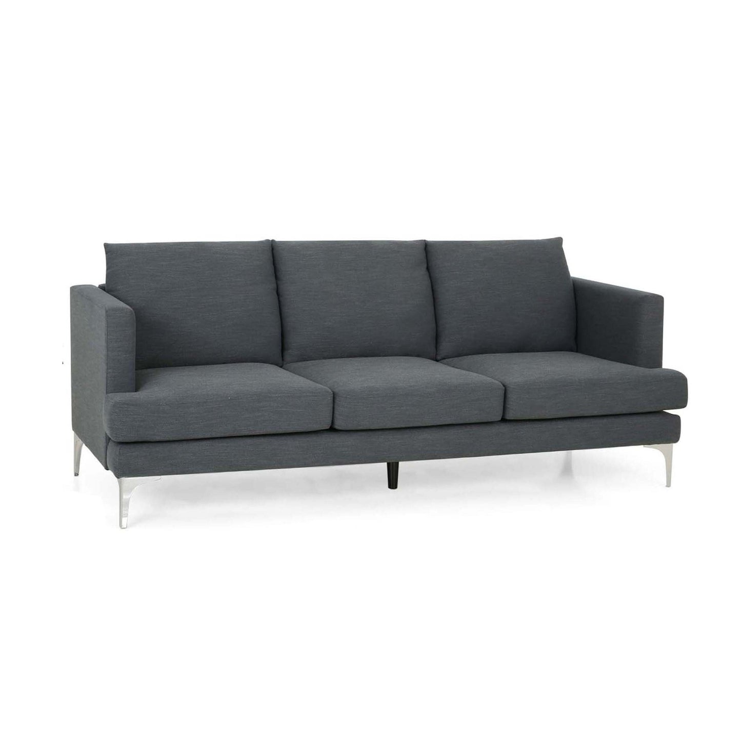 Miry 3 Seater Sofa, Silver Metal Legs, Dark Gray Textured Polyester