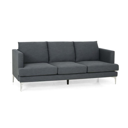 Miry 3 Seater Sofa, Silver Metal Legs, Dark Gray Textured Polyester