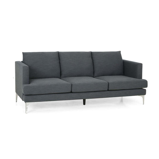 Miry 3 Seater Sofa, Silver Metal Legs, Dark Gray Textured Polyester