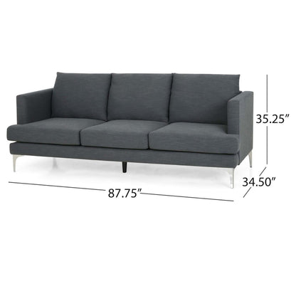 Miry 3 Seater Sofa, Silver Metal Legs, Dark Gray Textured Polyester