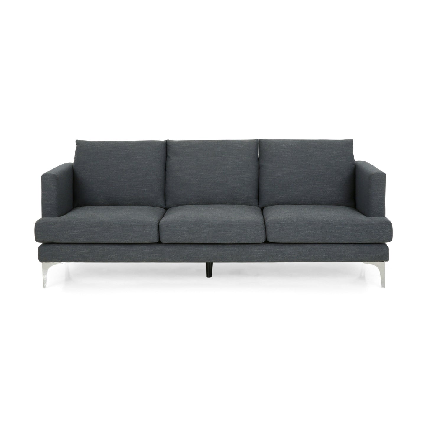 Miry 3 Seater Sofa, Silver Metal Legs, Dark Gray Textured Polyester