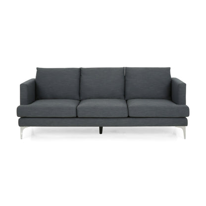 Miry 3 Seater Sofa, Silver Metal Legs, Dark Gray Textured Polyester