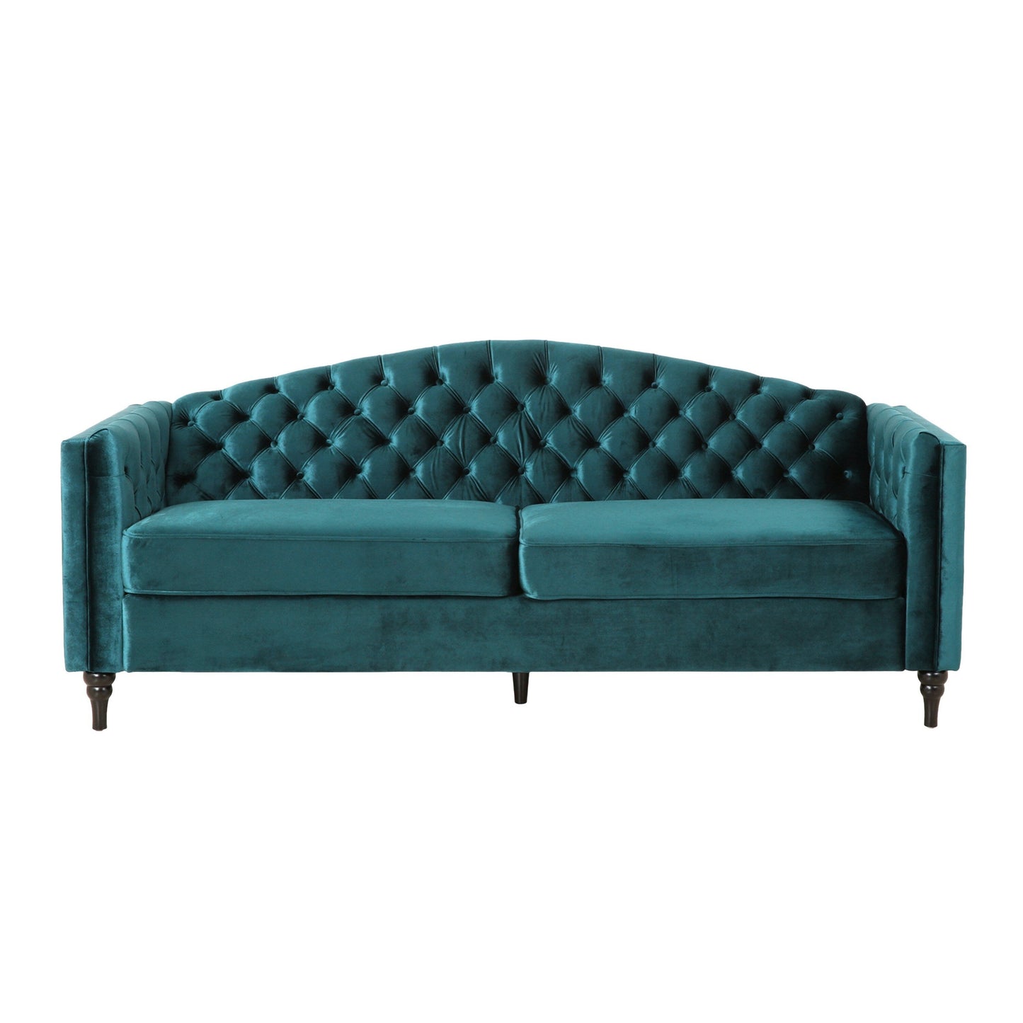Miry 3 Seater Sofa, Wood Legs, Retro Chesterfield Teal Green Velvet