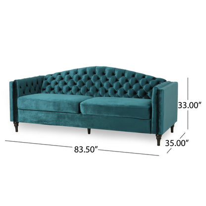 Miry 3 Seater Sofa, Wood Legs, Retro Chesterfield Teal Green Velvet