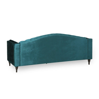 Miry 3 Seater Sofa, Wood Legs, Retro Chesterfield Teal Green Velvet
