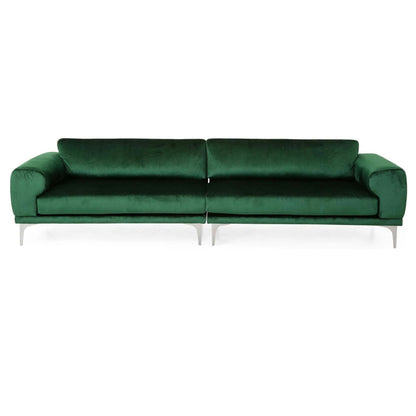 Miry 4 Seater Sofa, Contemporary Silver Legs, Emerald Green Velvet