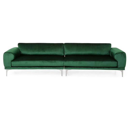 Miry 4 Seater Sofa, Contemporary Silver Legs, Emerald Green Velvet