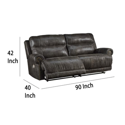 Mitch Power Recliner Sofa, Dark Gray Faux Leather 90 Inch
